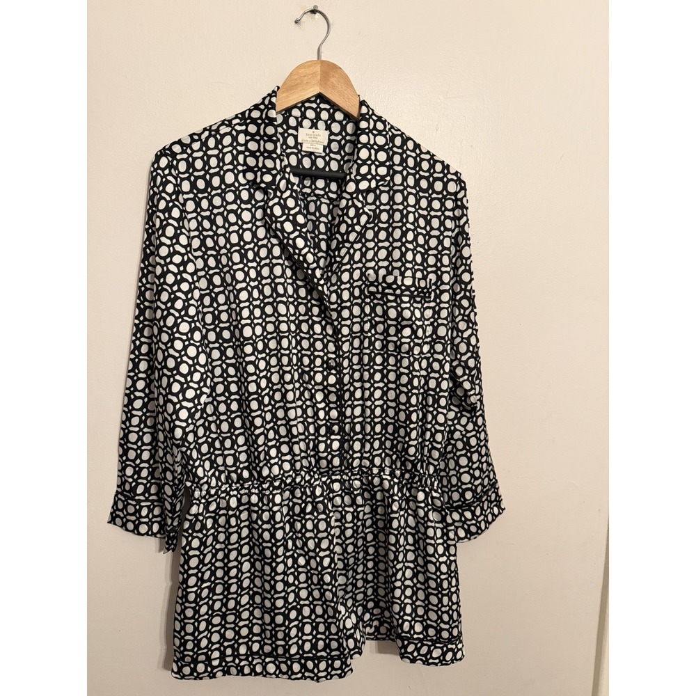 Kate Spade Women's Black Patterned Satin Shorts Romper Lounge Pocket Size XL